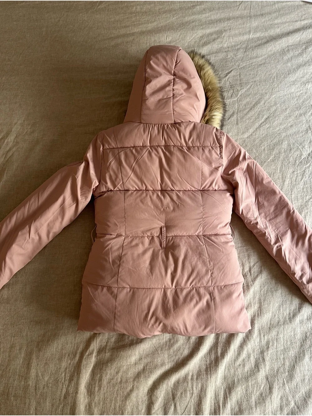 Abercrombie Kids A&F Ultra Puffer Jacket Pink Faux Fur Hood Girls 9/10